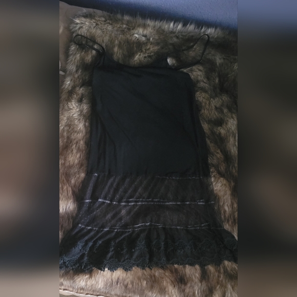 *SOLD* Mystree Boho Chic layering tank top cami tunic Dress lace layer, Black S - Picture 6 of 9